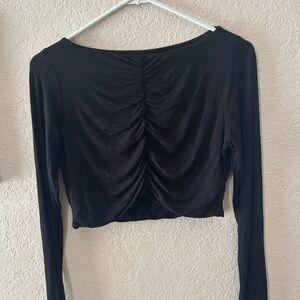 Elegant Black Ruched Long Sleeve Top